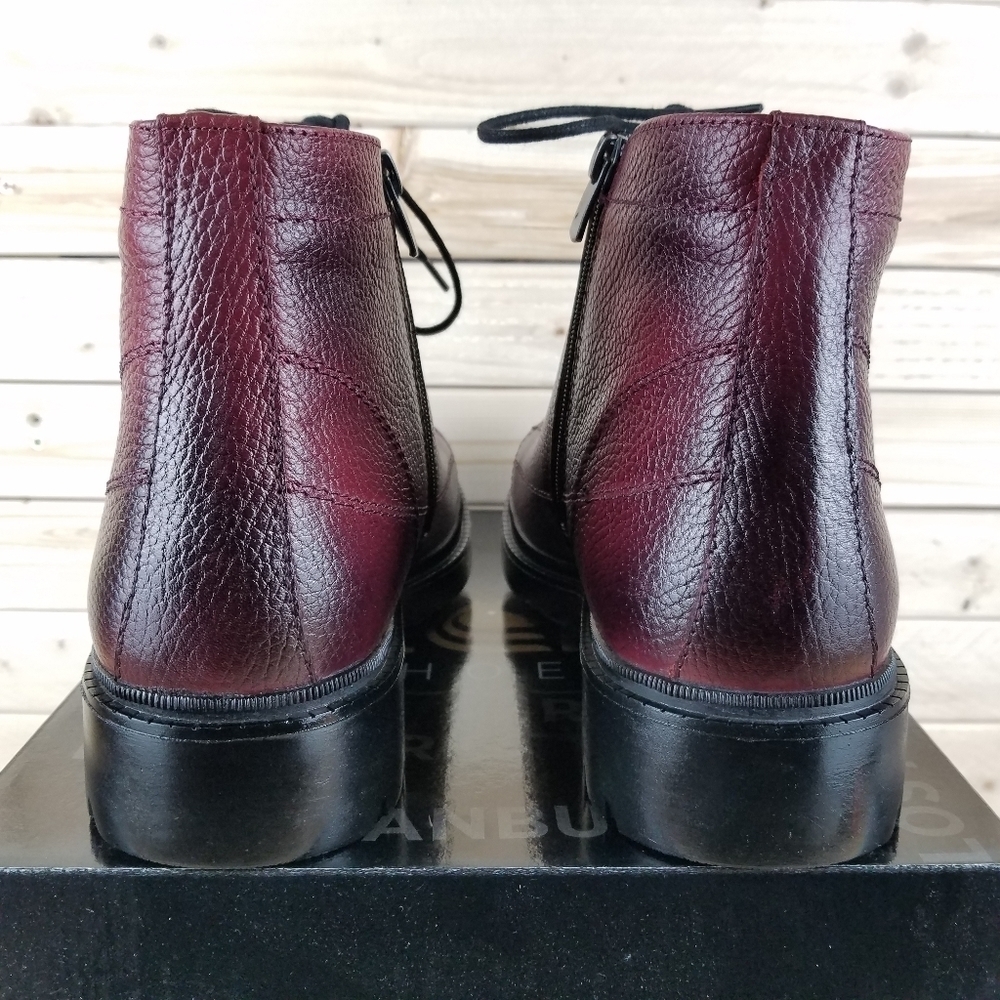 Men's Boots 10M 100% Genuine Leather Burgundy Biker Paul Branco Side Zip Lace-up - Picture 3 of 10